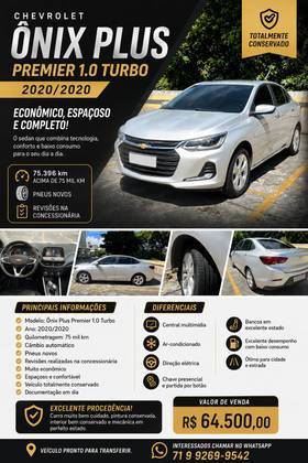 CHEVROLET ONIX 1.0 TURBO FLEX PLUS PREMIER AUTOMÁTICO CHEVROLET ONIX 1.0 TURBO FLEX PLUS PREMIER AUTOMÁTICO